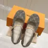 Louis Vuitton Women Gray Fabric Studded Strap Flats product view 5