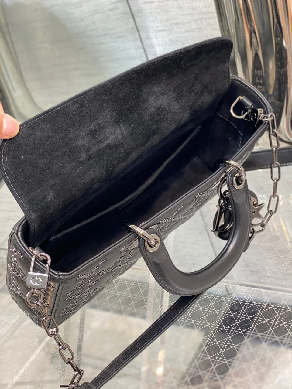 Dior D-Joy Black Handbag With Star Studs 26 cm product view 7