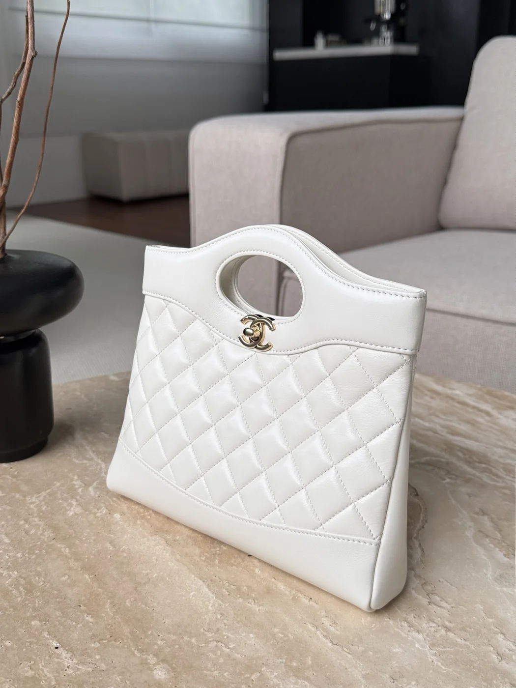 Chanel Quilted Lambskin Shopping Bag In white product view 3