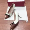 Valentino Women White Leather Brown Bow Detail Pumps product view 2