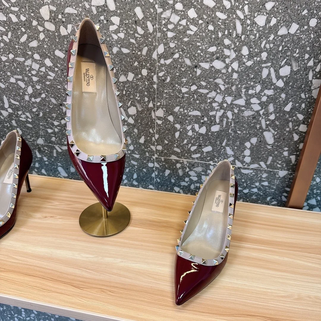 Valentino Women Burgundy Patent Leather Studded Pumps product view 2