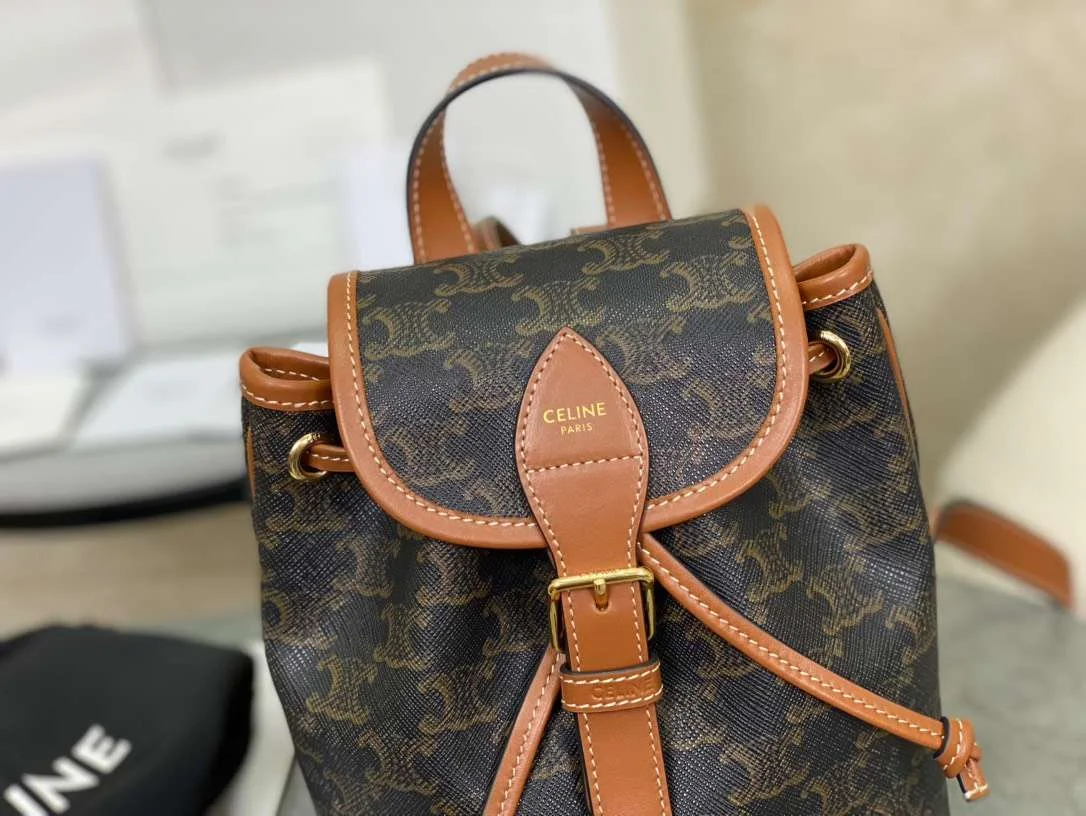 Celine Folco Backpack Mixed Pattern Brown 17x20x10cm product view 7