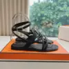 Hermès Women Black Leather Strappy Sandals — Link-Detail T-Strap product view 2