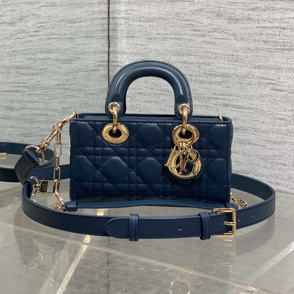 Dior Small Lady D‑Joy Bag 19 In Dark Blue Cannage Gold Hardware product photo
