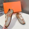 Hermès Women Beige Mesh And Tan Leather Sneakers product view 5