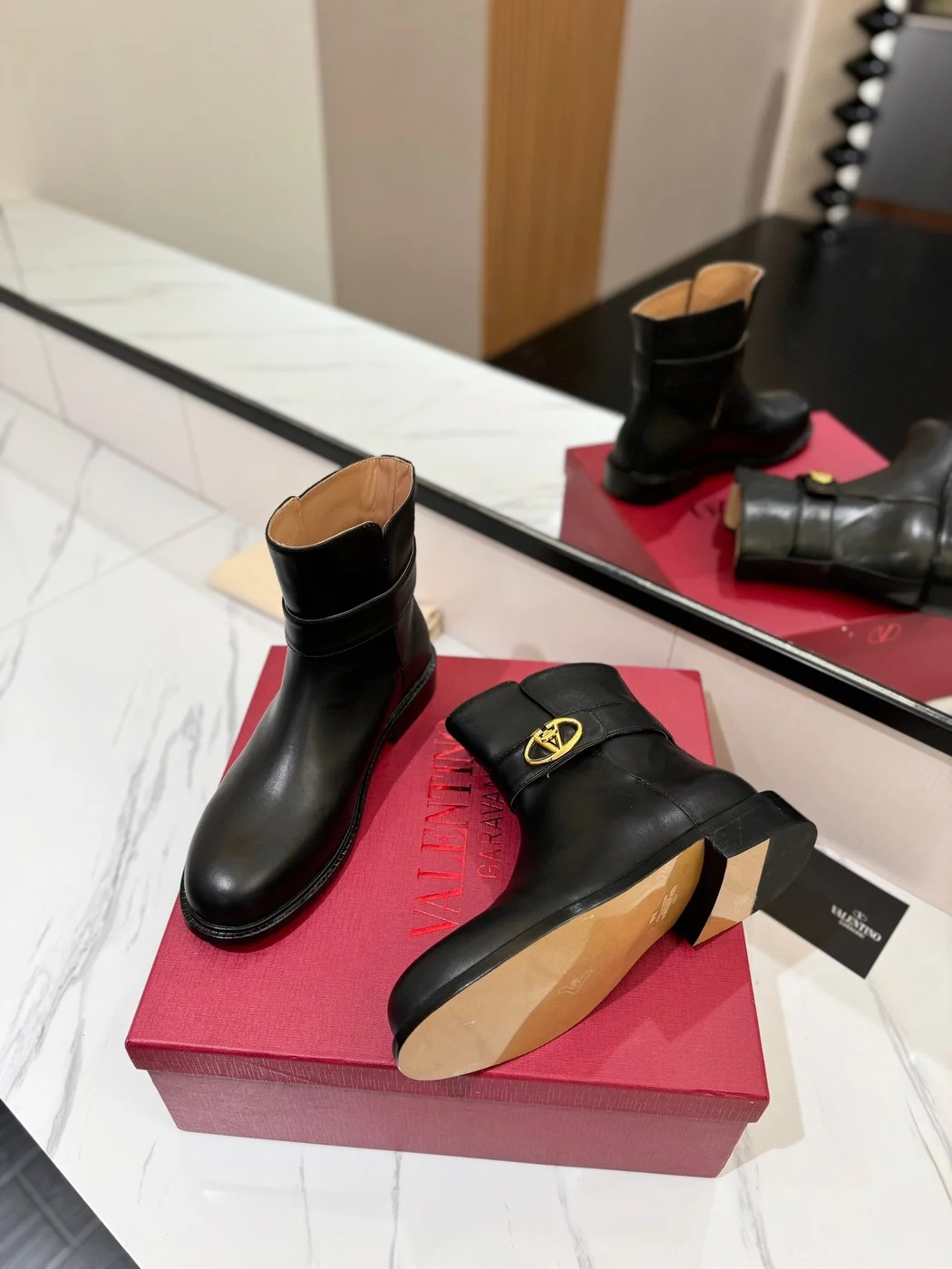 Valentino Women Black Leather Ankle Boots — Low-Heel Chain-Cuff Style product view 6
