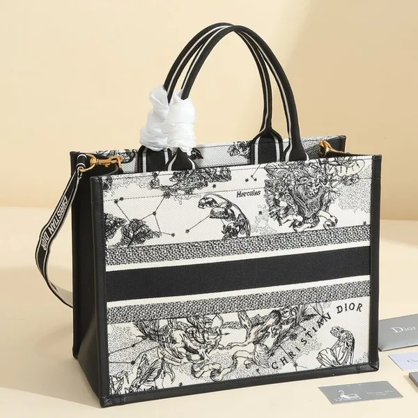 Dior Medium Book Tote — Black and White Scenic Pattern product view 4