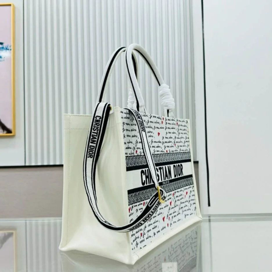 Dior Medium Book Tote — White Script Pattern product view 2