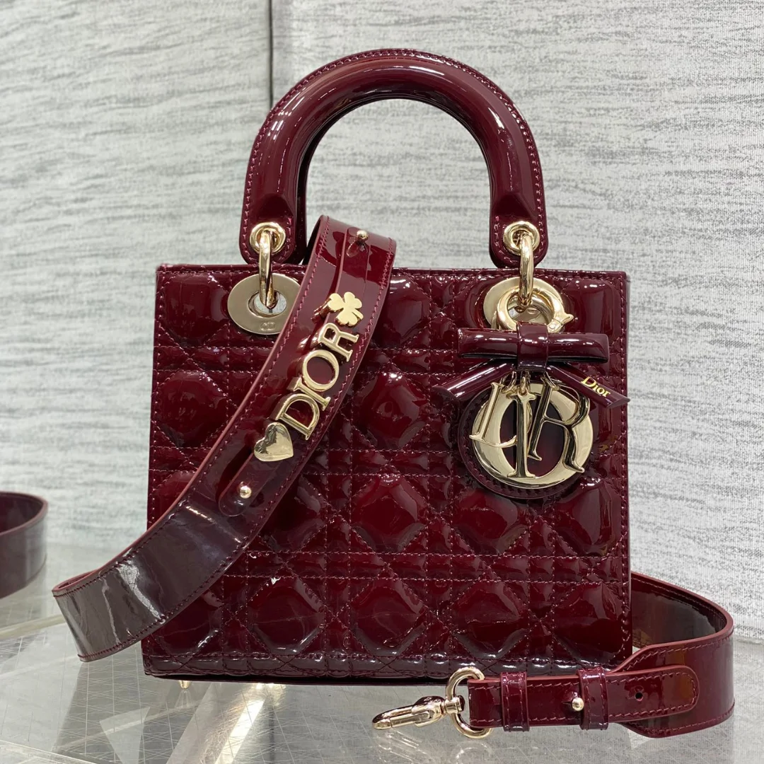Dior Lady Dior Burgundy Gold Hardware Bag product view 1
