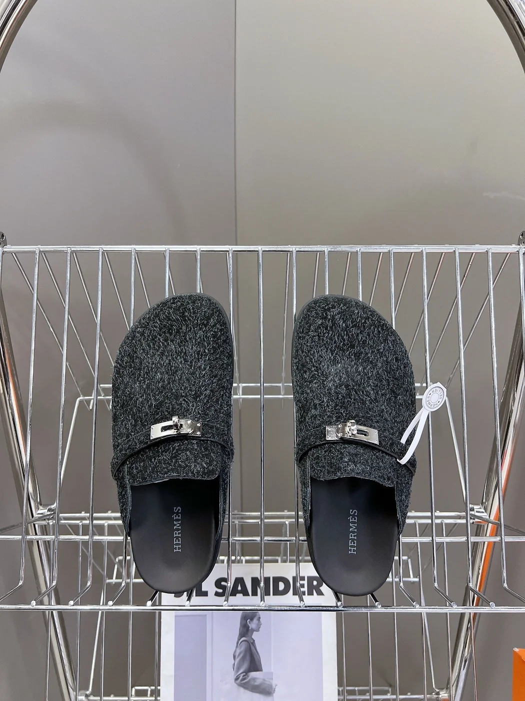Hermès Women Black Fuzzy Fabric Mules product view 6