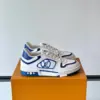 Louis Vuitton Men White and Blue Sneakers — Oval LV Side Detail product view 1