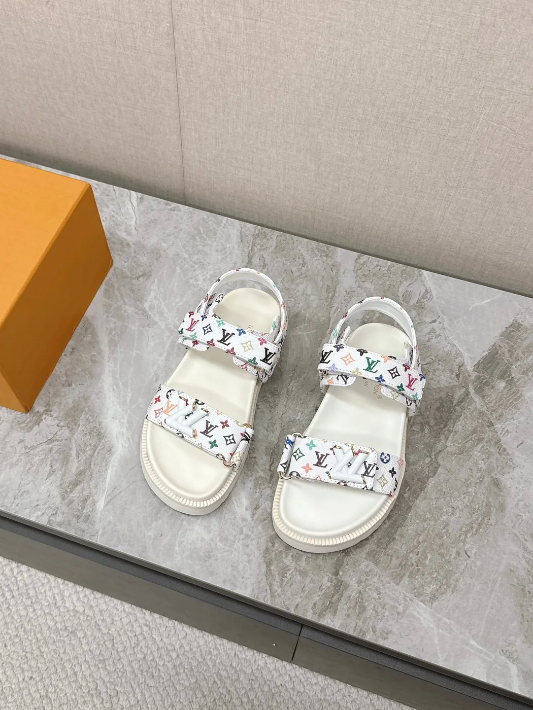 Louis Vuitton Women White Patterned Fabric Sandals product view 4