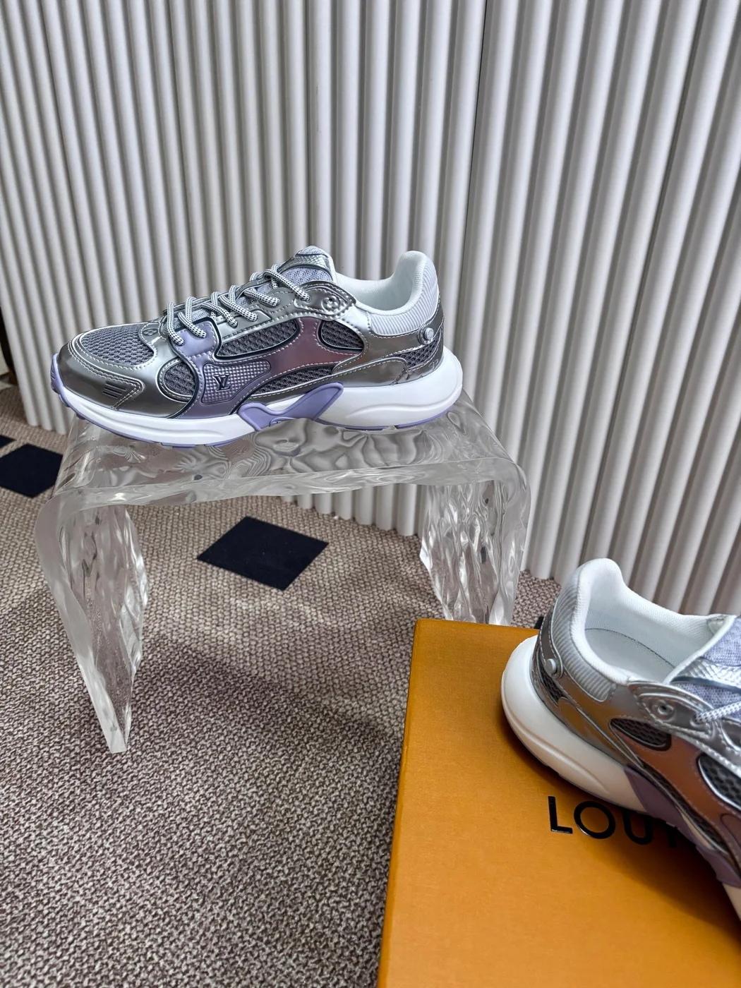 Louis Vuitton Women Silver Mesh And Leather Sneakers product view 6