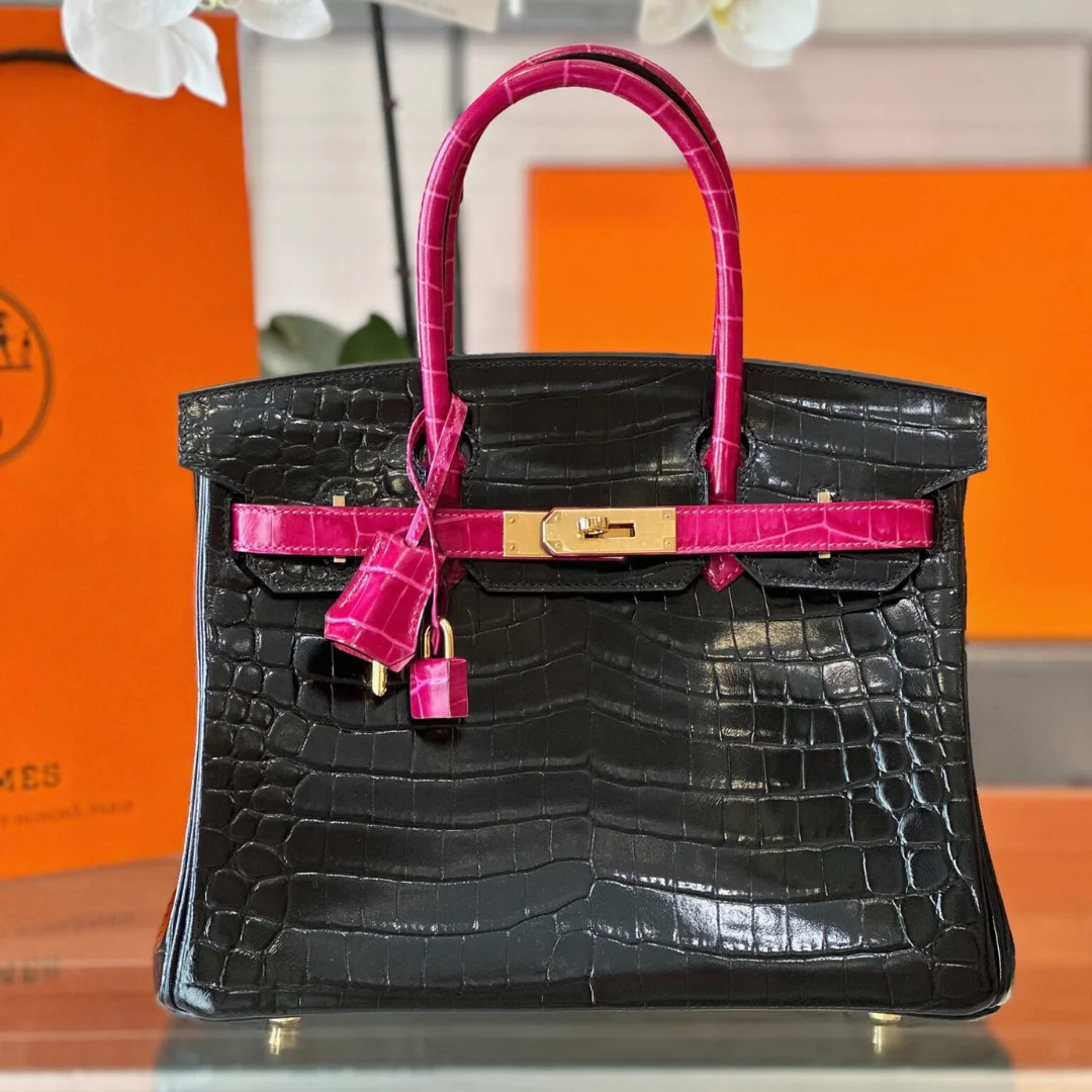 Hermès Birkin 30 Black/Pink Crocodile Leather – Custom Made Bag product view 1