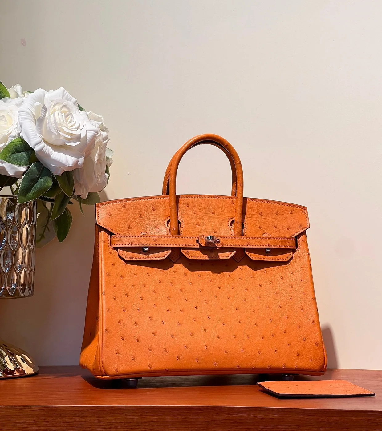 Hermès Birkin 25 Bag In Fire Orange Ostrich Leather With Silver Hardware product view 3