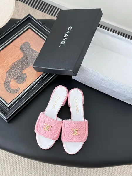 Chanel Women Pink Tweed Slides product photo