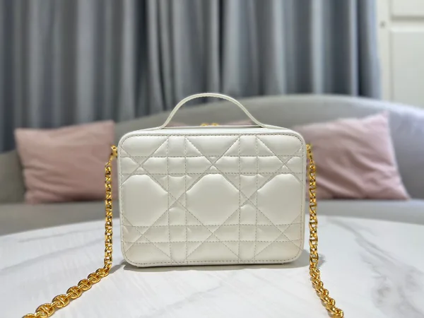 Dior Plaid Handbag Smooth White Leather 18 cm product view 6