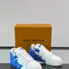 Louis Vuitton Men White and Blue Sneakers — Blue Floral Side Pattern product view 5