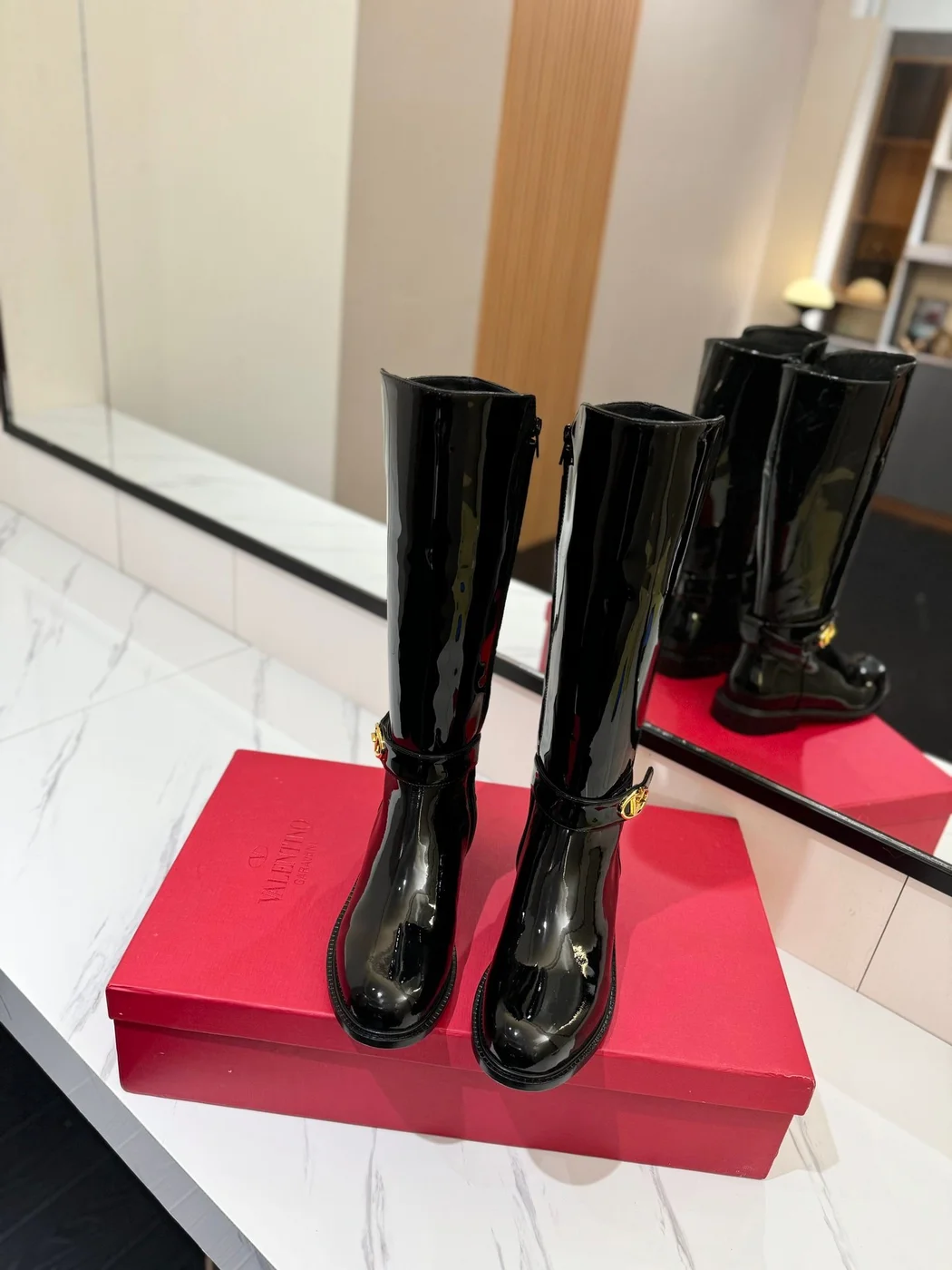 Valentino Women Black Patent Leather Tall Boots product view 4