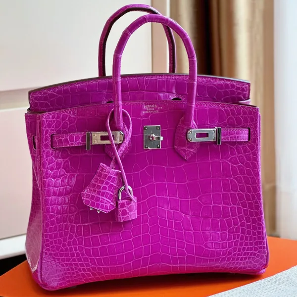 Hermès Birkin 25 Purple Crocodile Leather Palladium Hardware Bag product photo