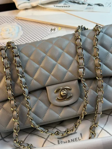Chanel Flap Bag 25 cm Gold Hardware Grey Caviar product view 3