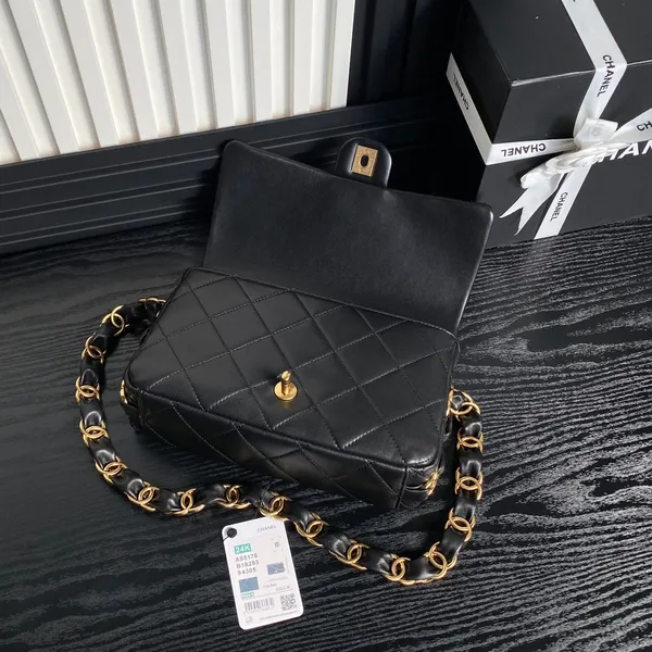 Chanel Medium Flap Bag 26 In Black Calfskin Gold Double C Thick Chain product view 6