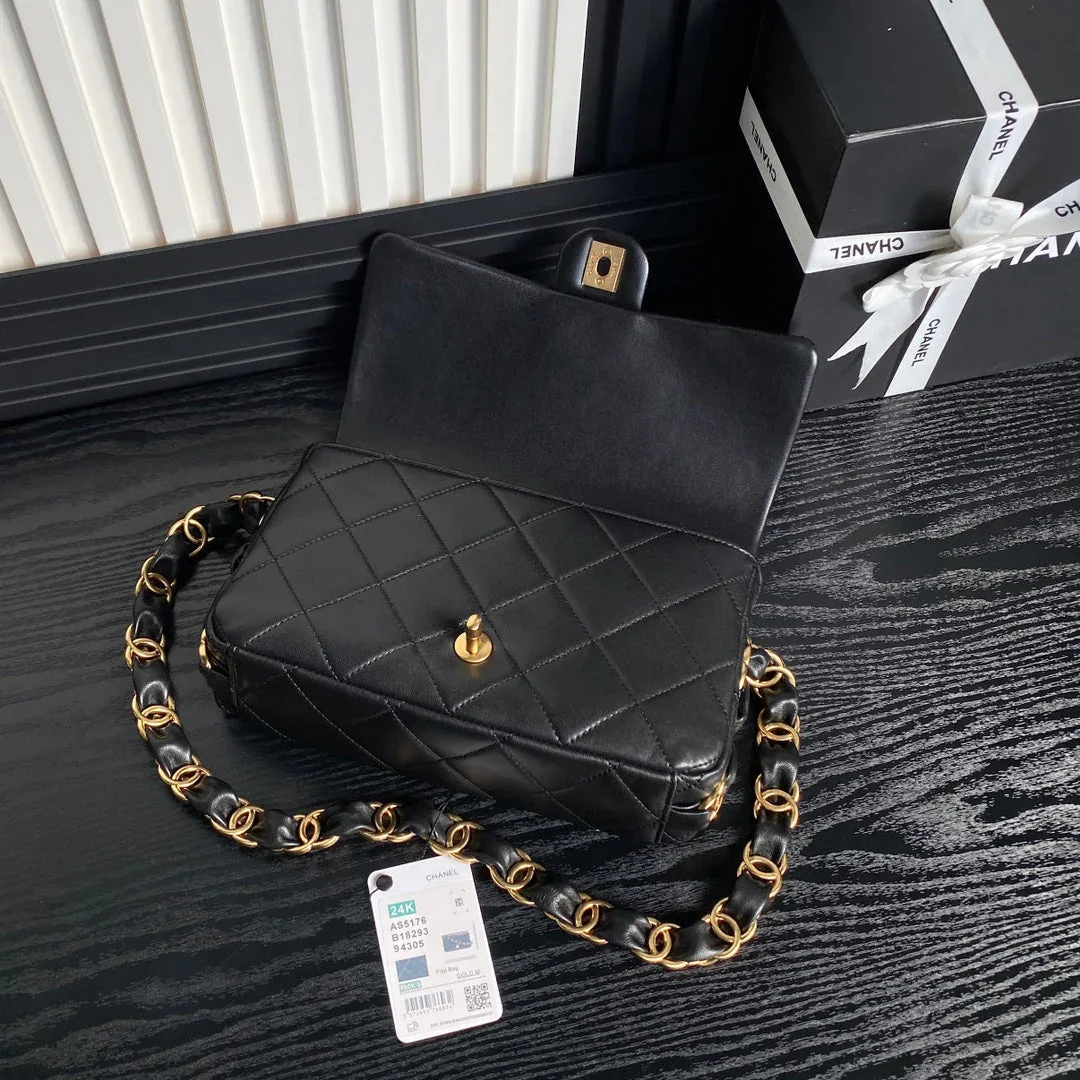 Chanel Medium Flap Bag 26 In Black Calfskin Gold Double C Thick Chain product view 6