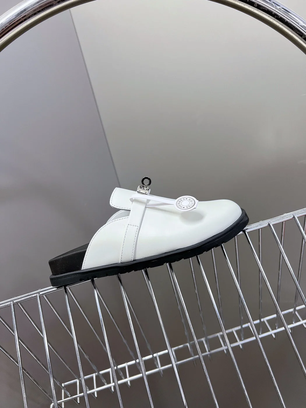 Hermès Women White Leather Mules — Rounded Toe with Black Sole product view 2