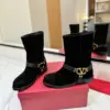 Valentino Women Black Suede Strap Boots — Ankle Height product view 6