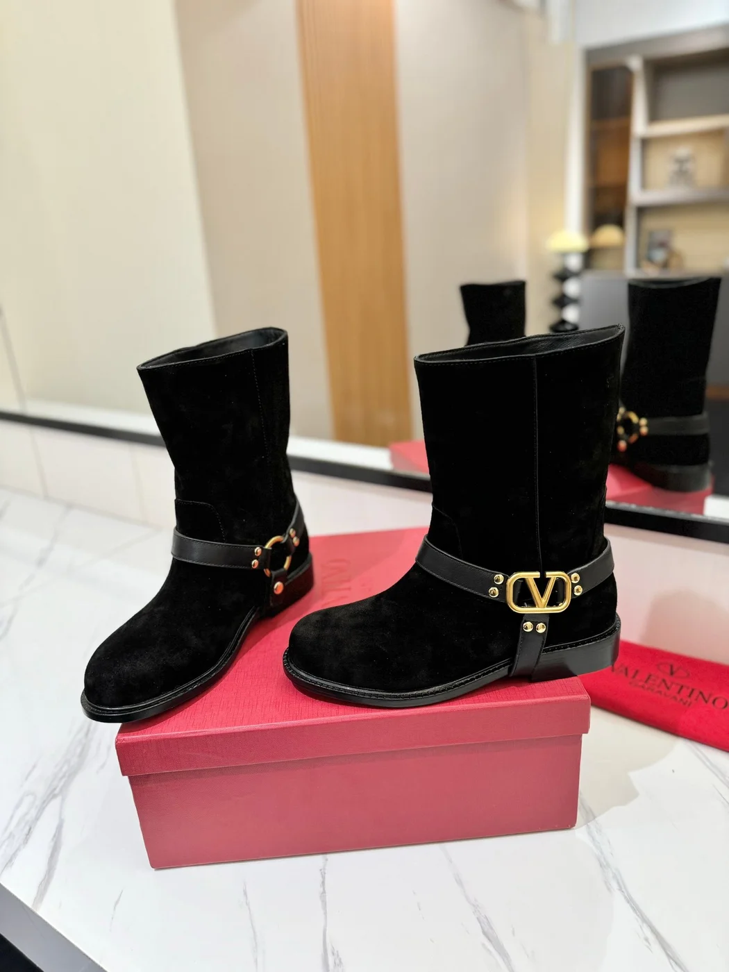 Valentino Women Black Suede Strap Boots — Ankle Height product view 6