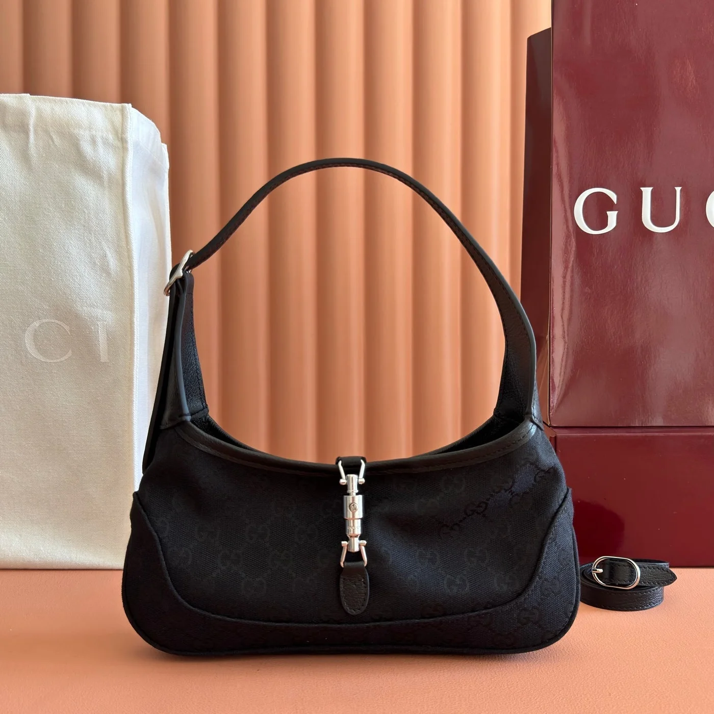 Gucci 26S Jackie Slim Shoulder Bag 27 In Black Canvas product view 1