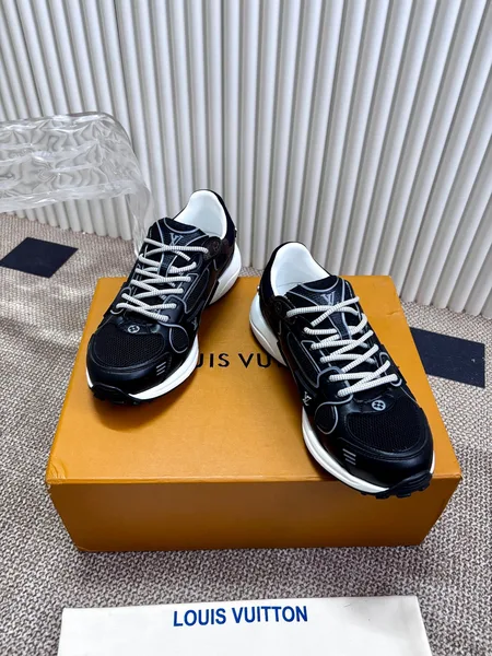 Louis Vuitton Women Black Mesh Leather Sneakers product photo