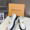 Louis Vuitton Women White Leather Loafers — Gold-Tone Chain Detail with Lug Sole product view 5