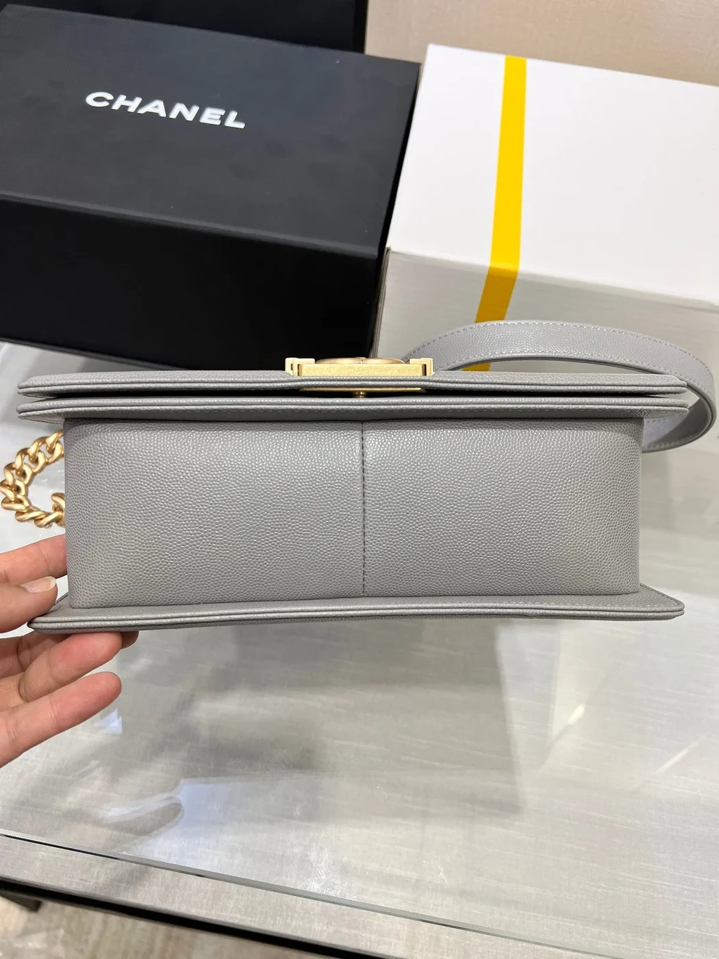 Chanel Boy Bag Medium 25 Grey Caviar Gold Hardware product view 4