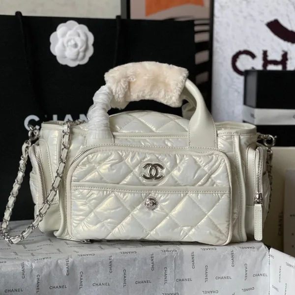 Chanel Cc Large 35 Bowling Bag In White Calfskin product photo