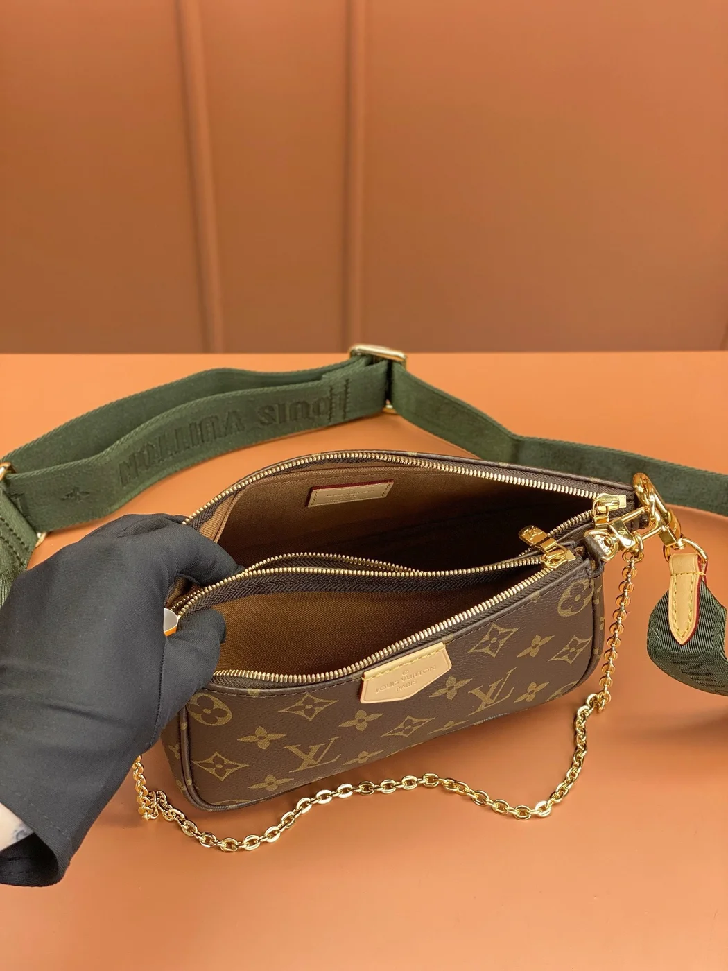 Louis Vuitton Multi Pochette Bag Brown Monogram with Green Strap product view 7
