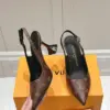 Louis Vuitton Women Brown Leather Patterned Slingback Heels product view 4