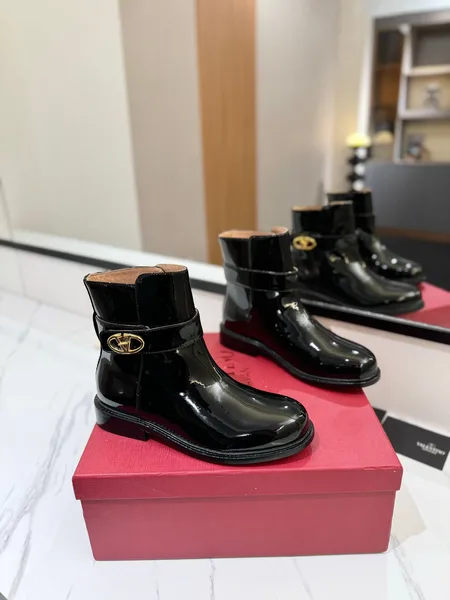 Valentino Women Black Patent Leather Ankle Boots product photo