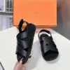 Hermès Women Black Leather Strappy Sandals — Wide Cross-Strap product view 5