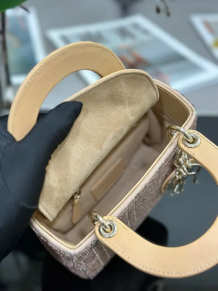Dior Lady Yellow Beaded Handbag 17x15x7cm product view 5