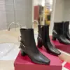 Valentino Women Black Leather Studded Ankle Boots — Studded Side Detail product view 1
