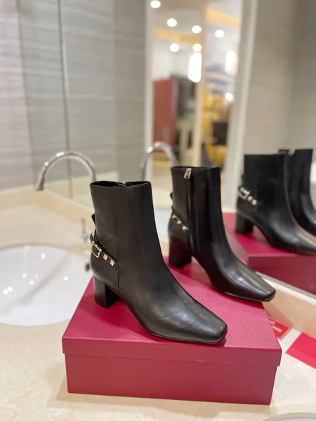 Valentino Women Black Leather Studded Ankle Boots — Studded Side Detail product photo