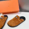 Hermès Women Tan Suede-Effect Closed-Toe Mules product view 4