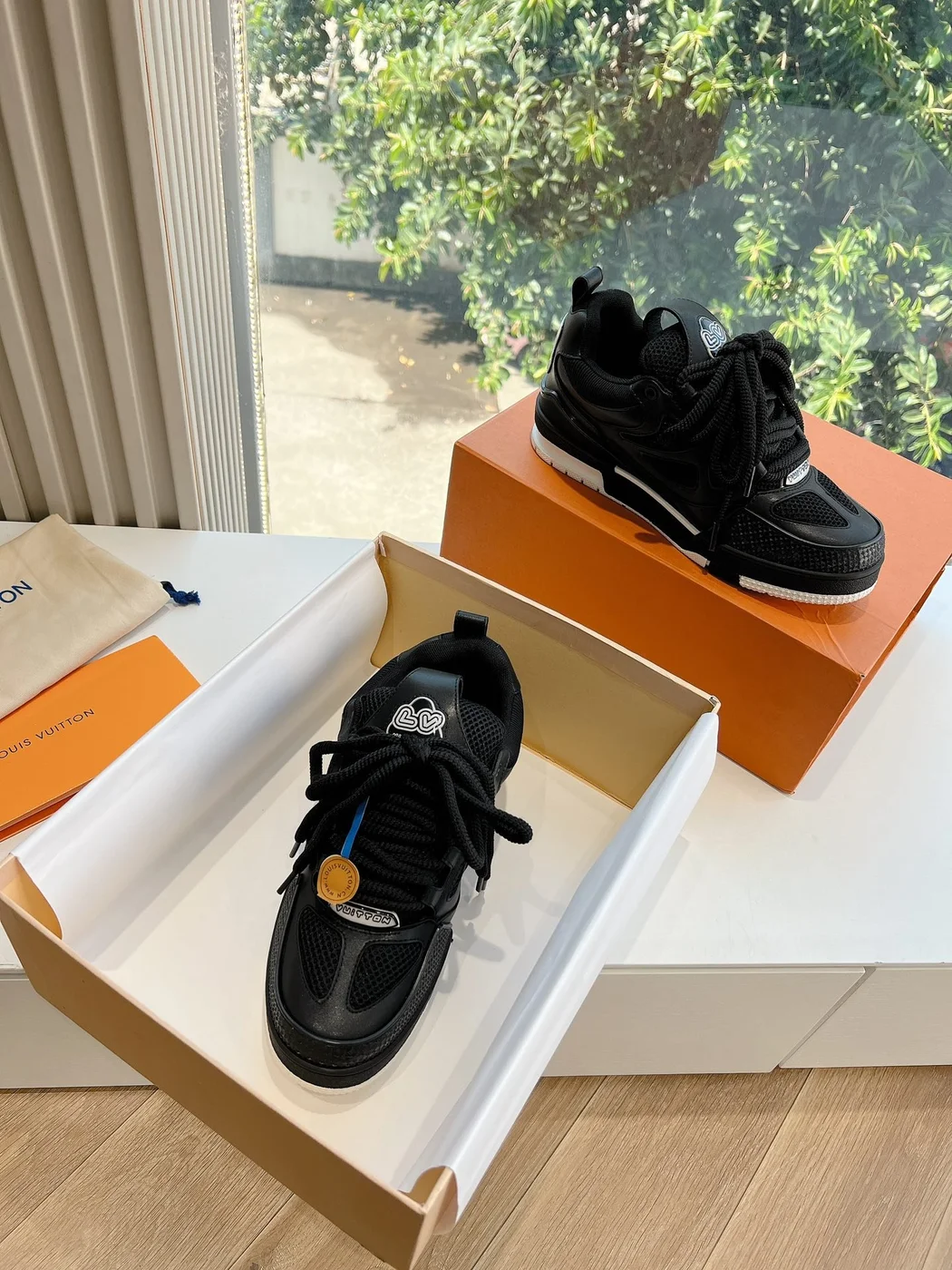 Louis Vuitton Women Black Leather Mesh Sneakers product view 4