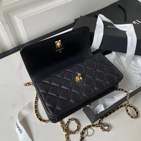 Chanel Woc Charm Handbag Lizard Skin Black With Gold Lock 20 cm product view 2