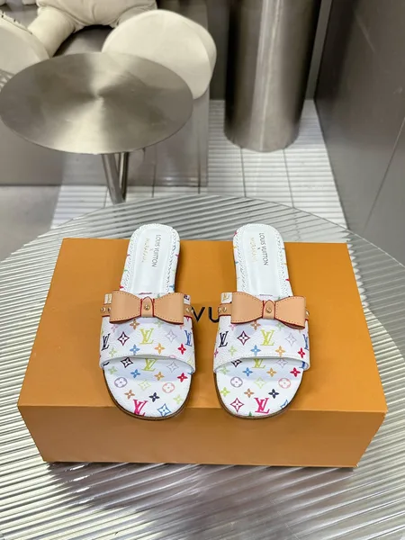 Louis Vuitton Women White Leather Multicolor Monogram Mules product photo
