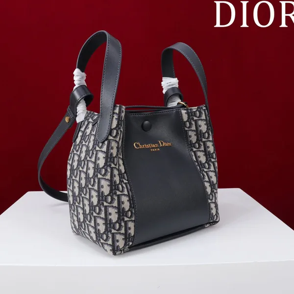 Dior Medium Signature Bucket Bag — Navy Blue Oblique Panels product view 2