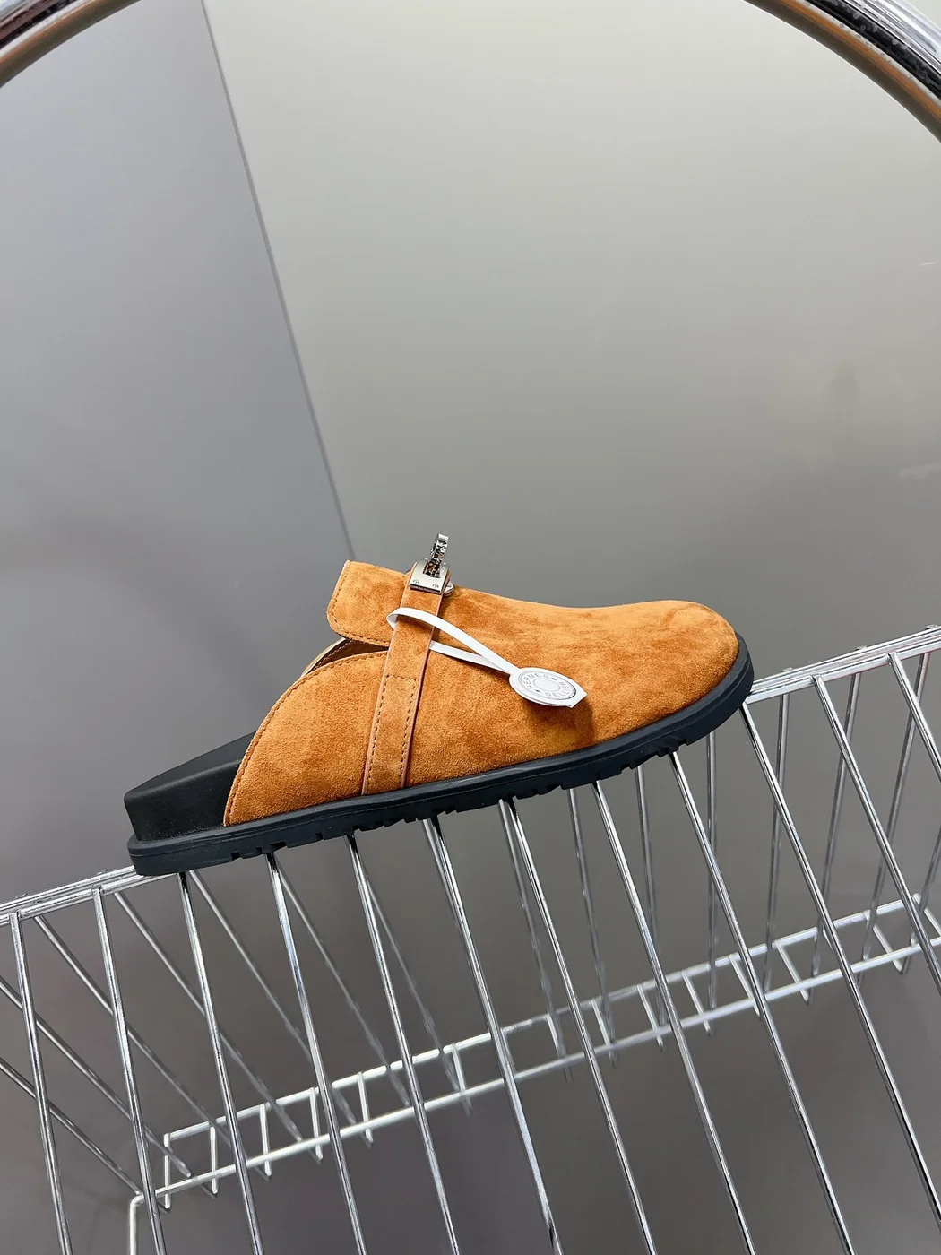 Hermès Women Tan Suede-Effect Closed-Toe Mules product view 2