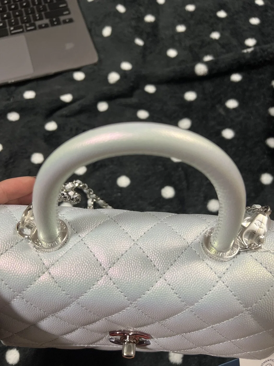 Chanel Coco Handbag Leather Light Grey Woman’s 23 cm product view 6