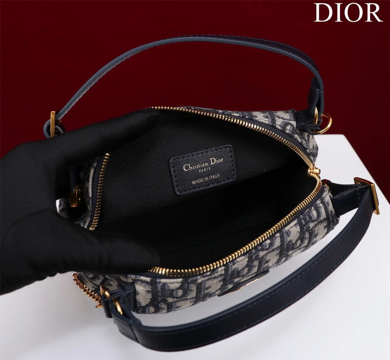Dior Plaid Women’s Handbag, Glossy Leather, 20 cm product view 2